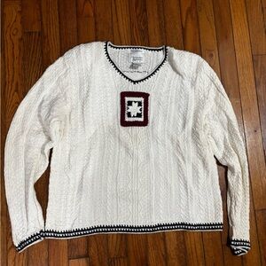 Christopher & Banks white cable knit sweater with patriotic patch, size Large​